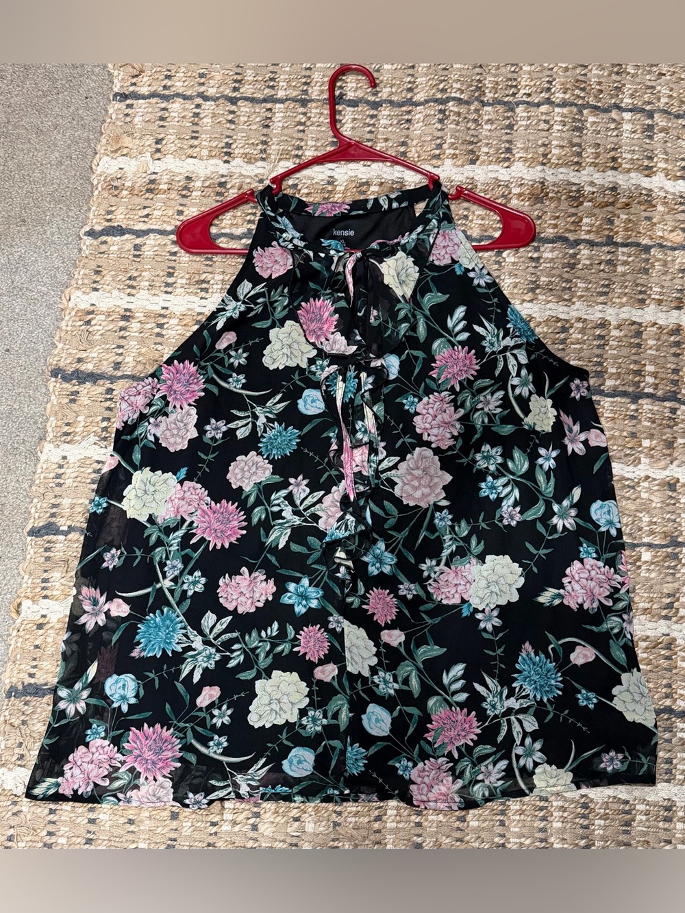 kensie Black Floral Halter Tie-Front Camisole